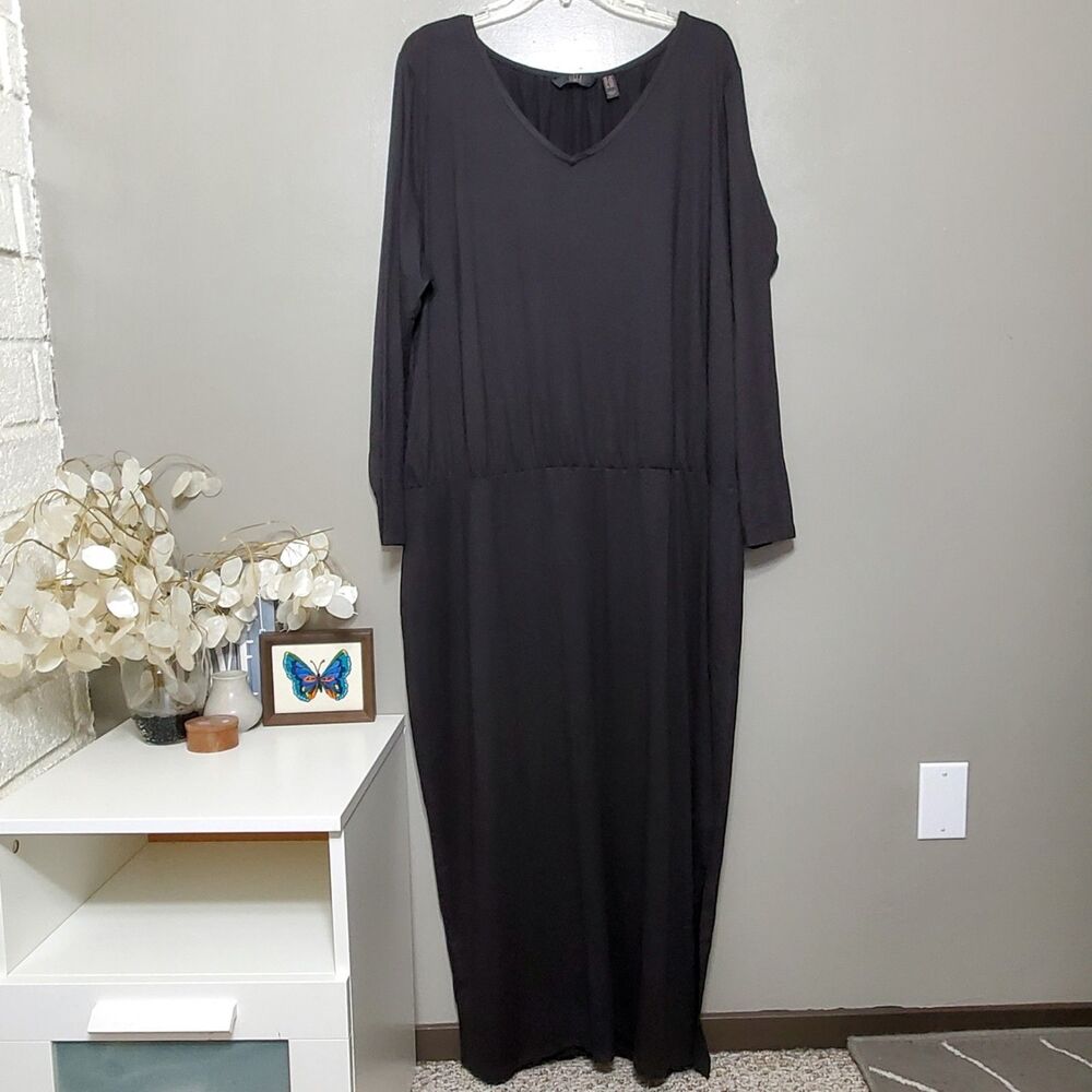 G.I.L.I. Dress Plus Size 2X Black Peached Knit Long Sleeve Stretchy Darkwear